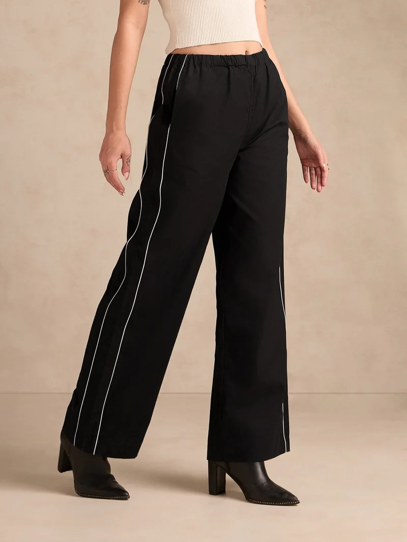 أوجيدر بنطلون واسع بساق واسعة وطيات سوداء